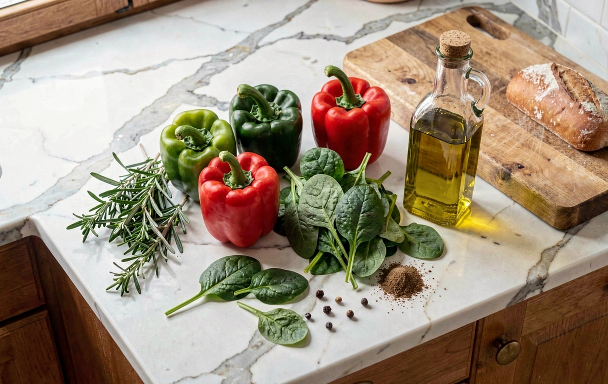 Ingredientes frescos en cocina premium